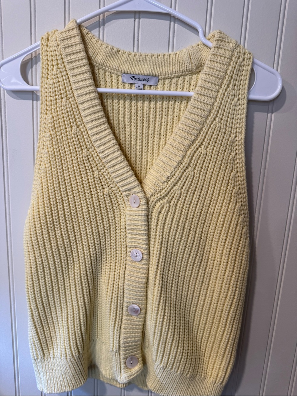 Madewell Pale Yellow Ribbed Knit Button-Front Vest